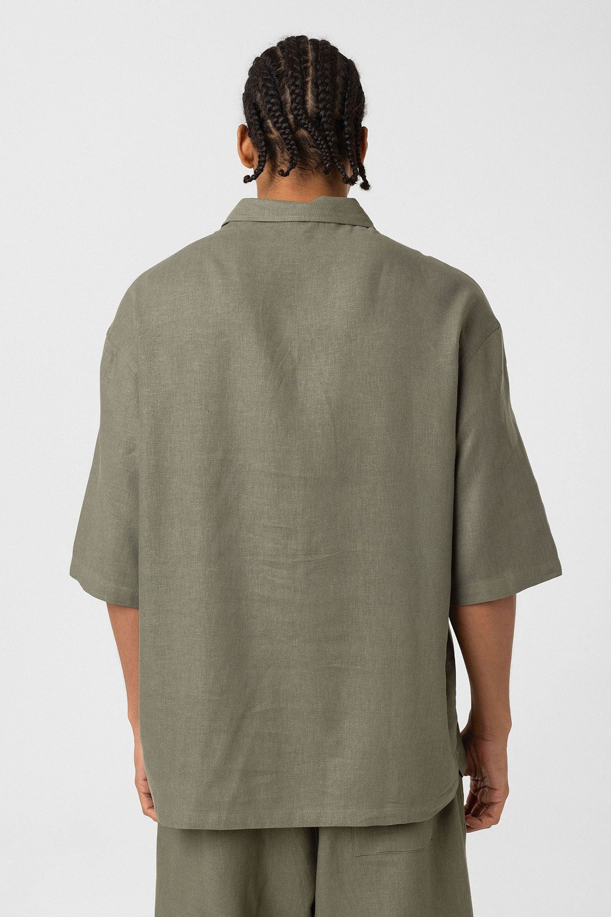 Çift Cepli Oversize Keten Gömlek
