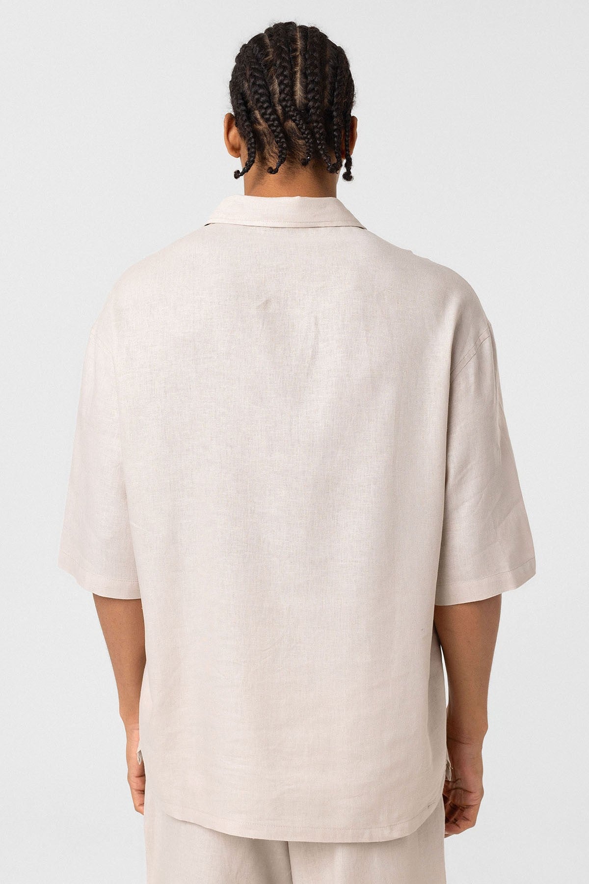 Çift Cepli Oversize Keten Gömlek