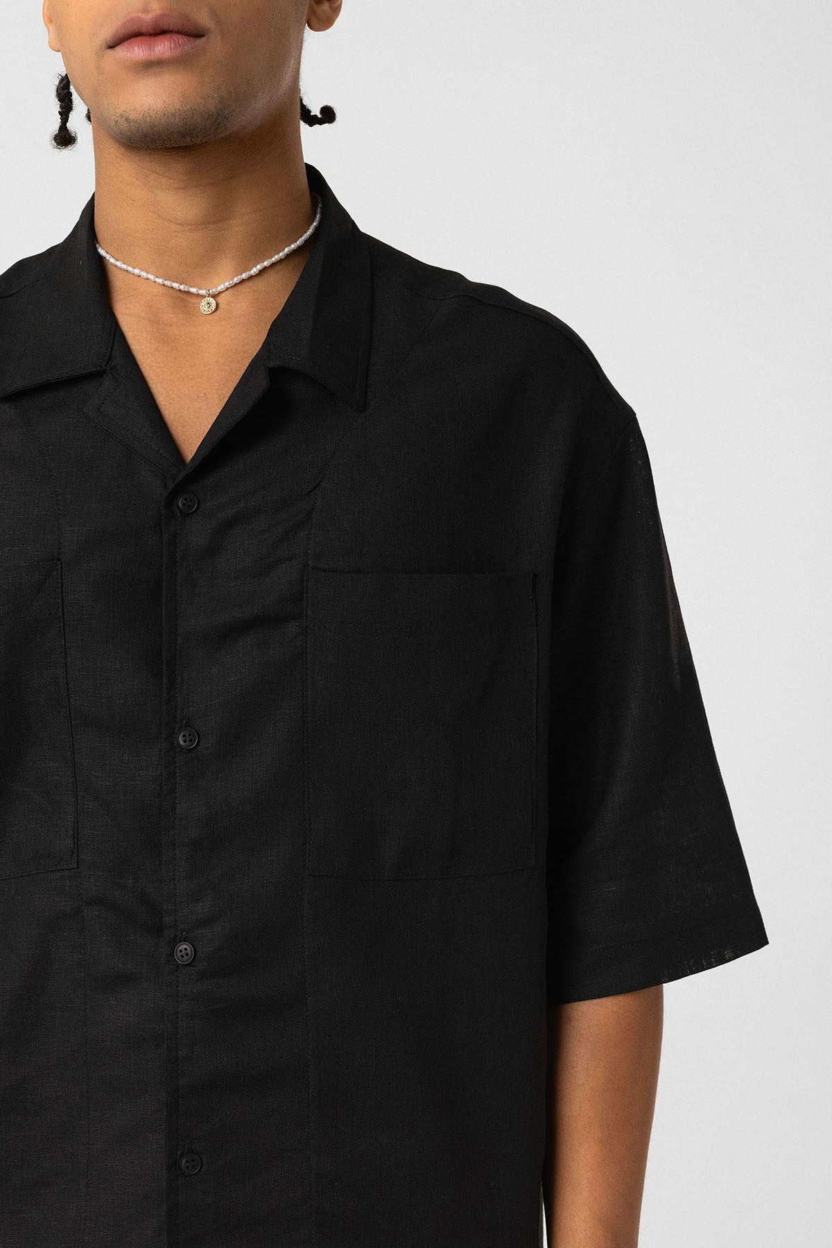 Çift Cepli Oversize Keten Gömlek