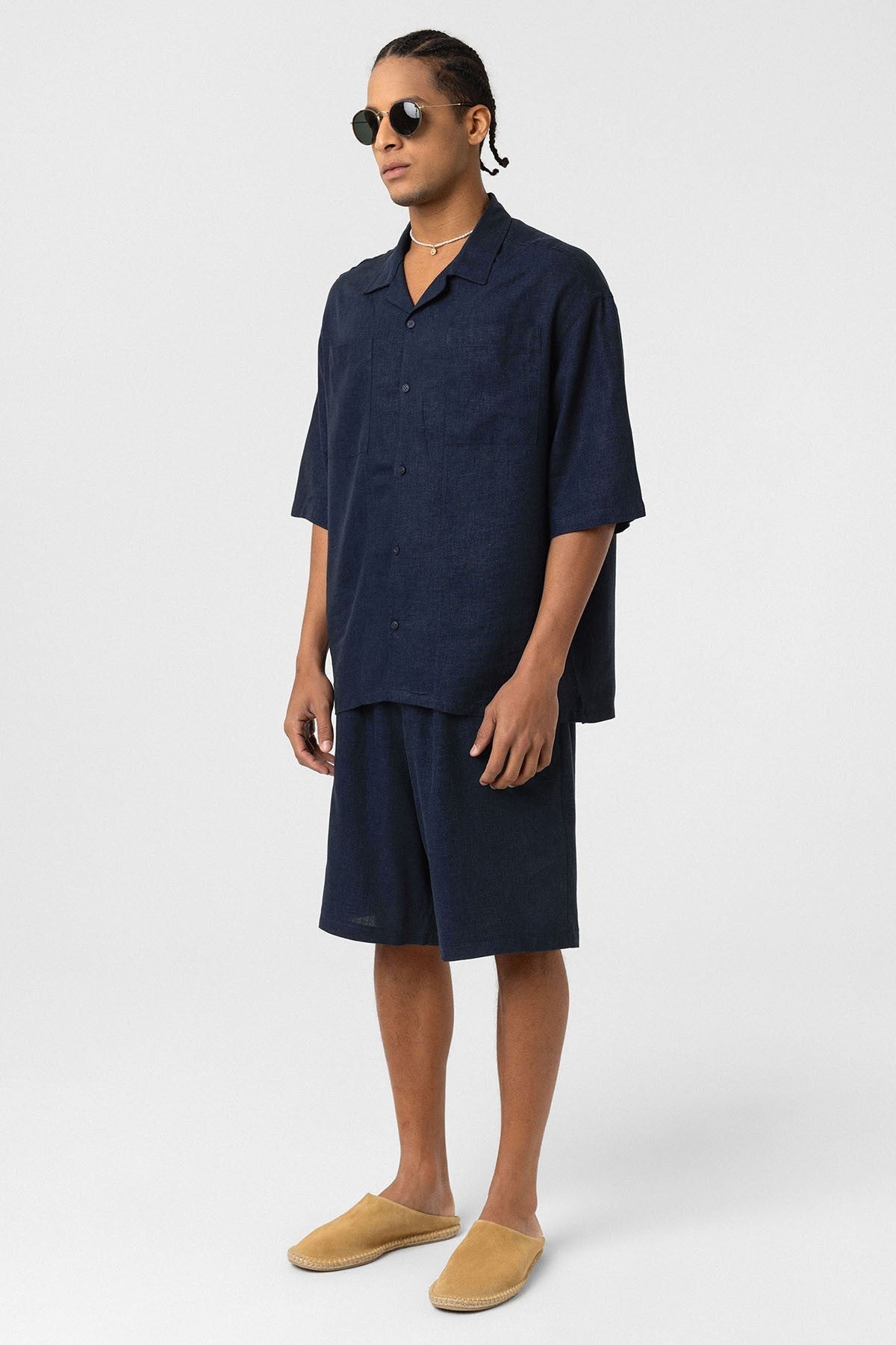 Çift Cepli Oversize Keten Gömlek