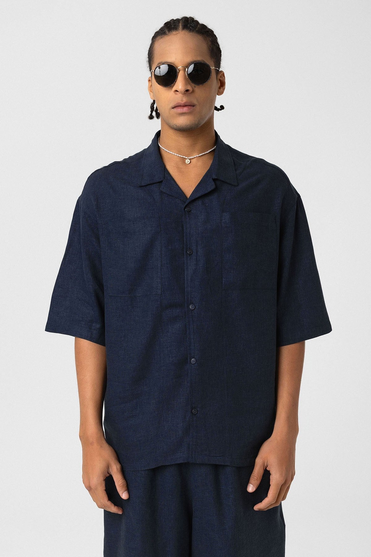 Çift Cepli Oversize Keten Gömlek