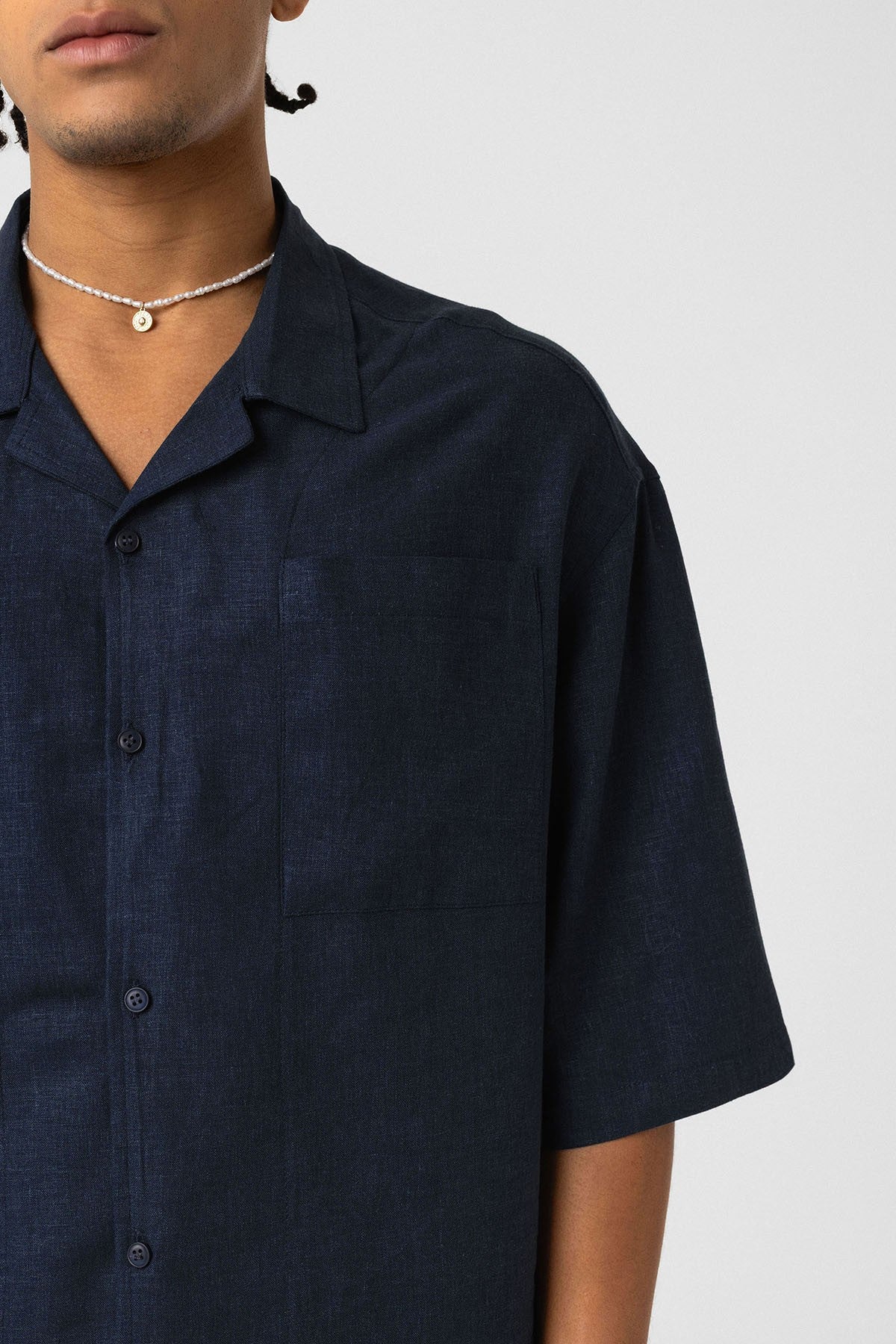 Çift Cepli Oversize Keten Gömlek