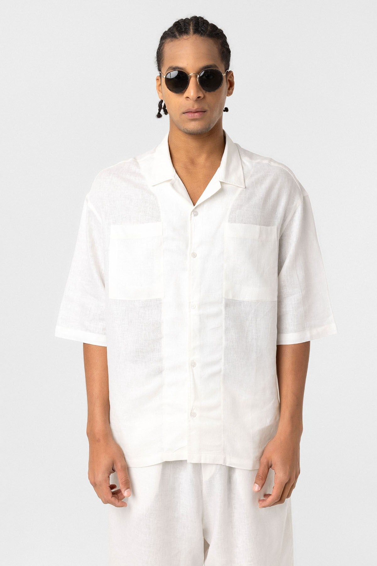 Çift Cepli Oversize Keten Gömlek