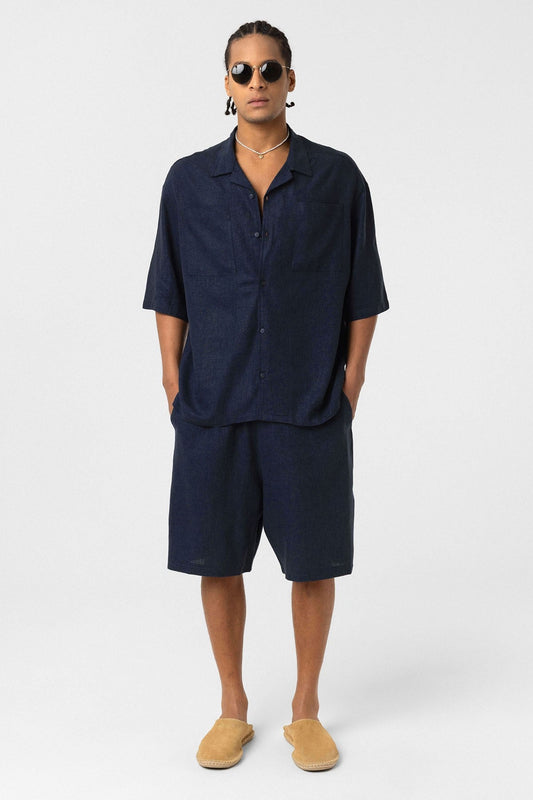 Çift Cepli Oversize Keten Gömlek