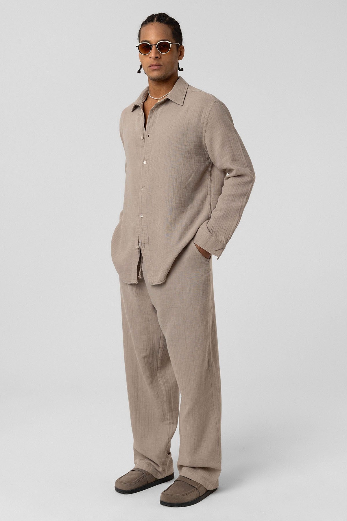 Oversize Uzun Kol Müslin Kumaş Gömlek