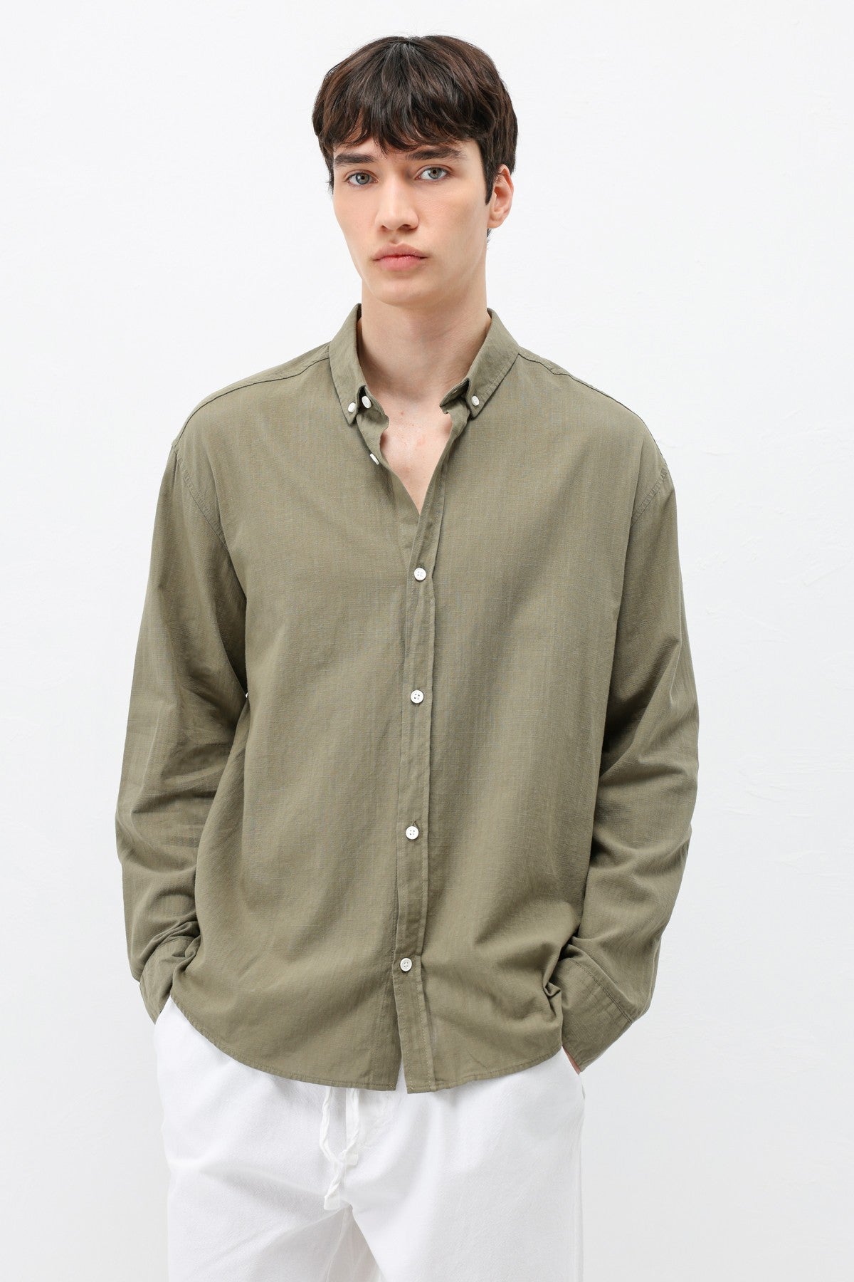 Basic Oversize Pamuk Keten Gömlek
