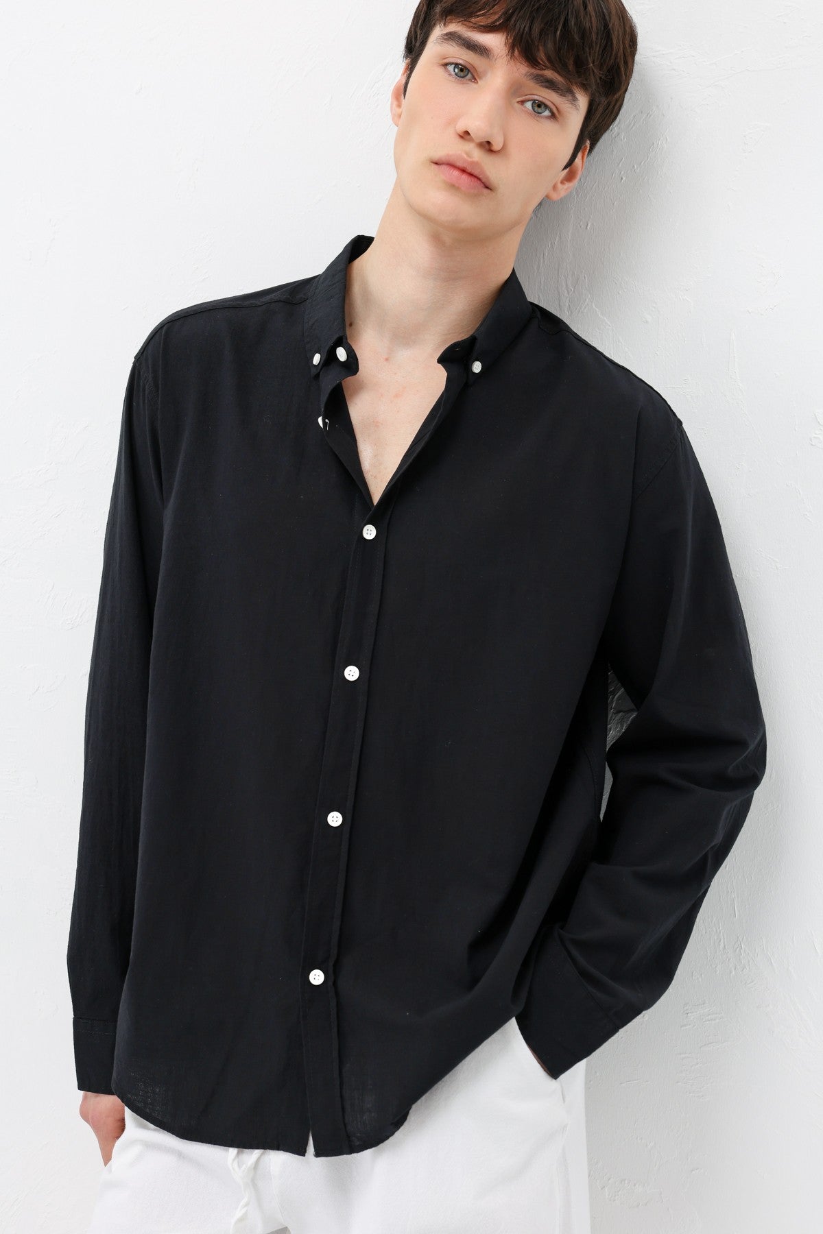 Basic Oversize Pamuk Keten Gömlek
