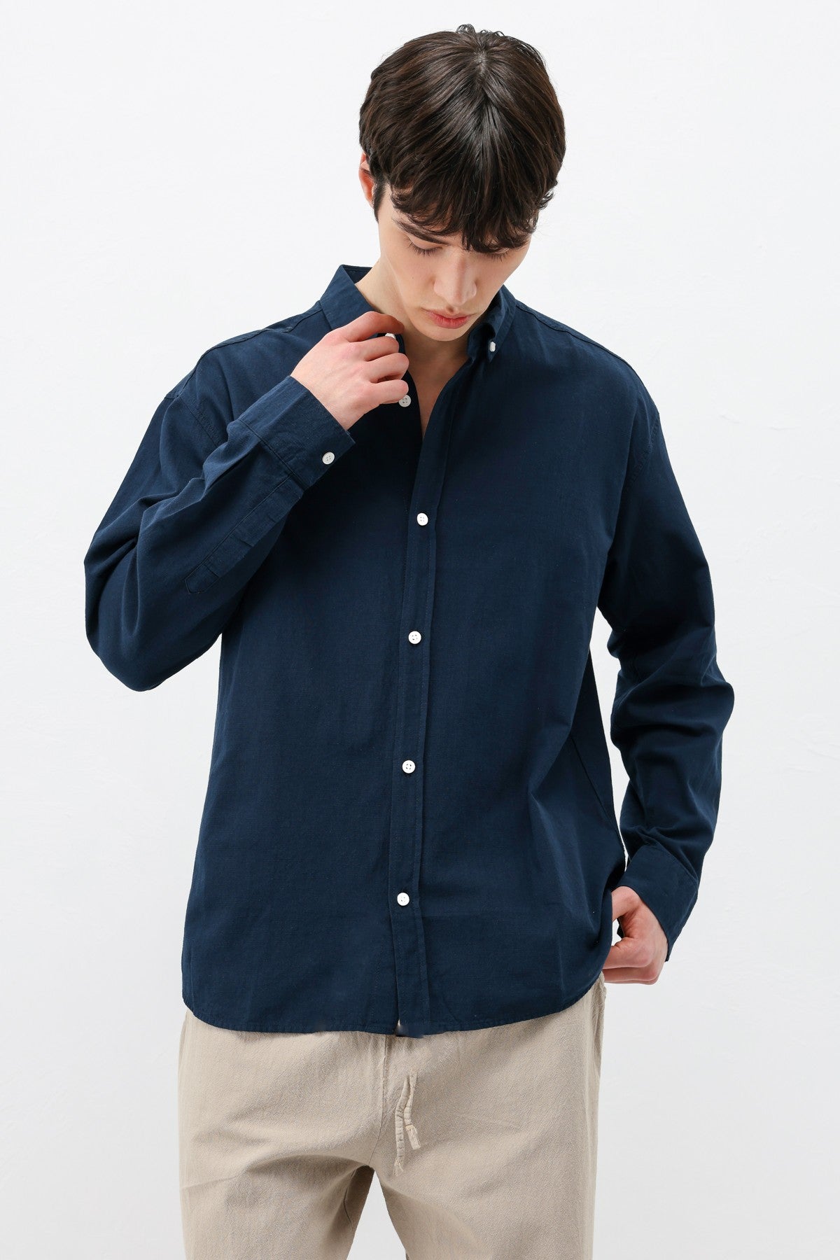 Basic Oversize Pamuk Keten Gömlek