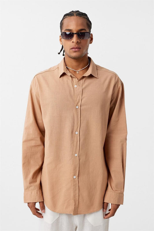 Basic Oversize Pamuk Keten Gömlek