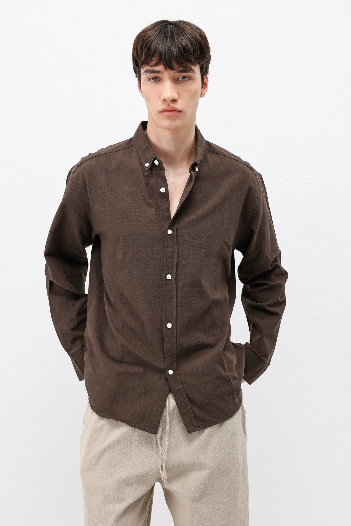 Basic Oversize Pamuk Keten Gömlek