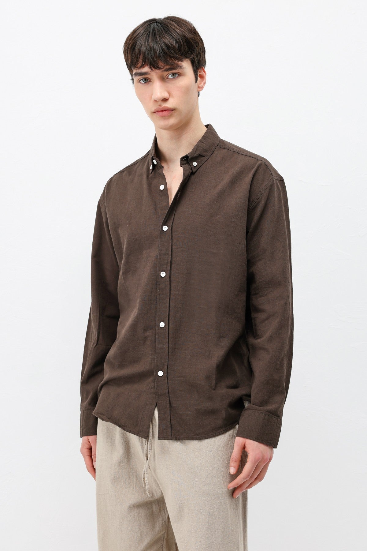 Basic Oversize Pamuk Keten Gömlek