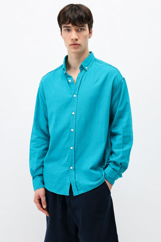 Basic Oversize Pamuk Keten Gömlek