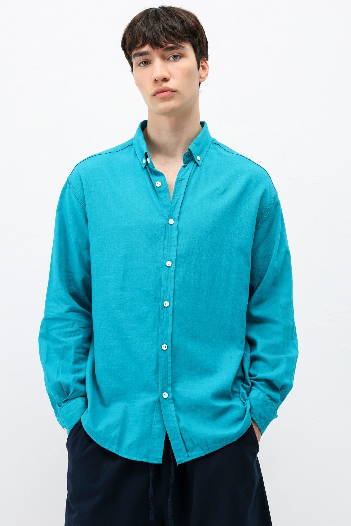 Basic Oversize Pamuk Keten Gömlek