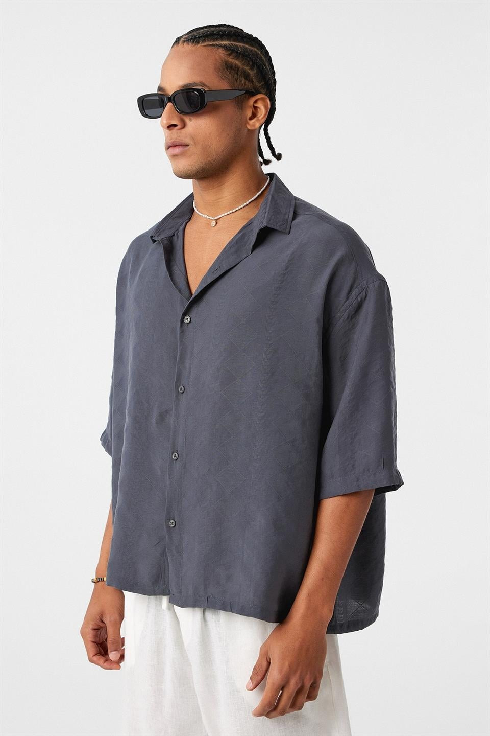 Oversize Kısa Kol Modal Kumaş Gömlek