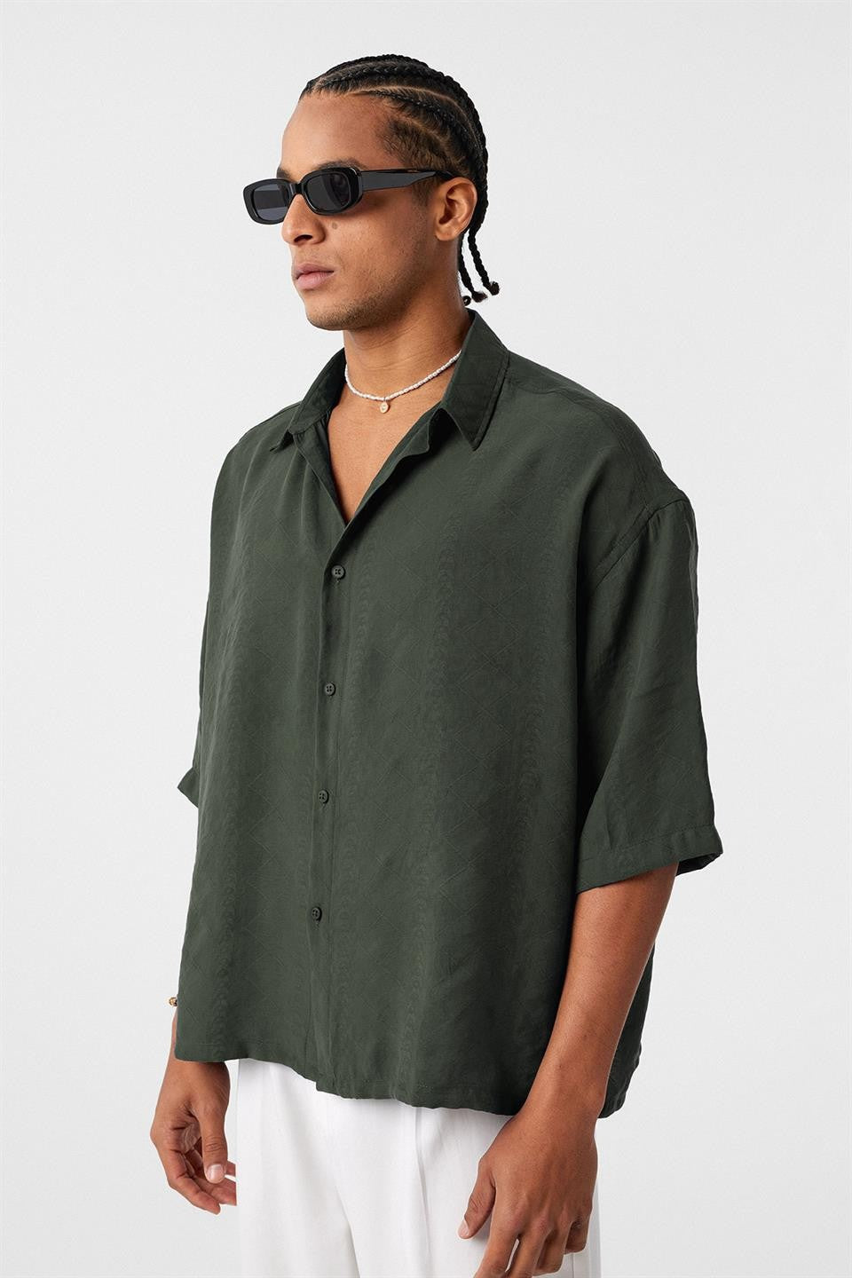 Oversize Kısa Kol Modal Kumaş Gömlek