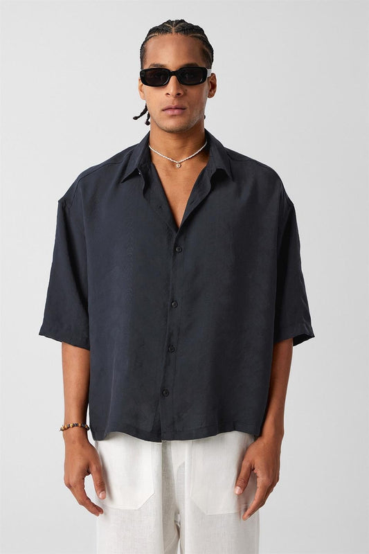 Oversize Kısa Kol Modal Kumaş Gömlek
