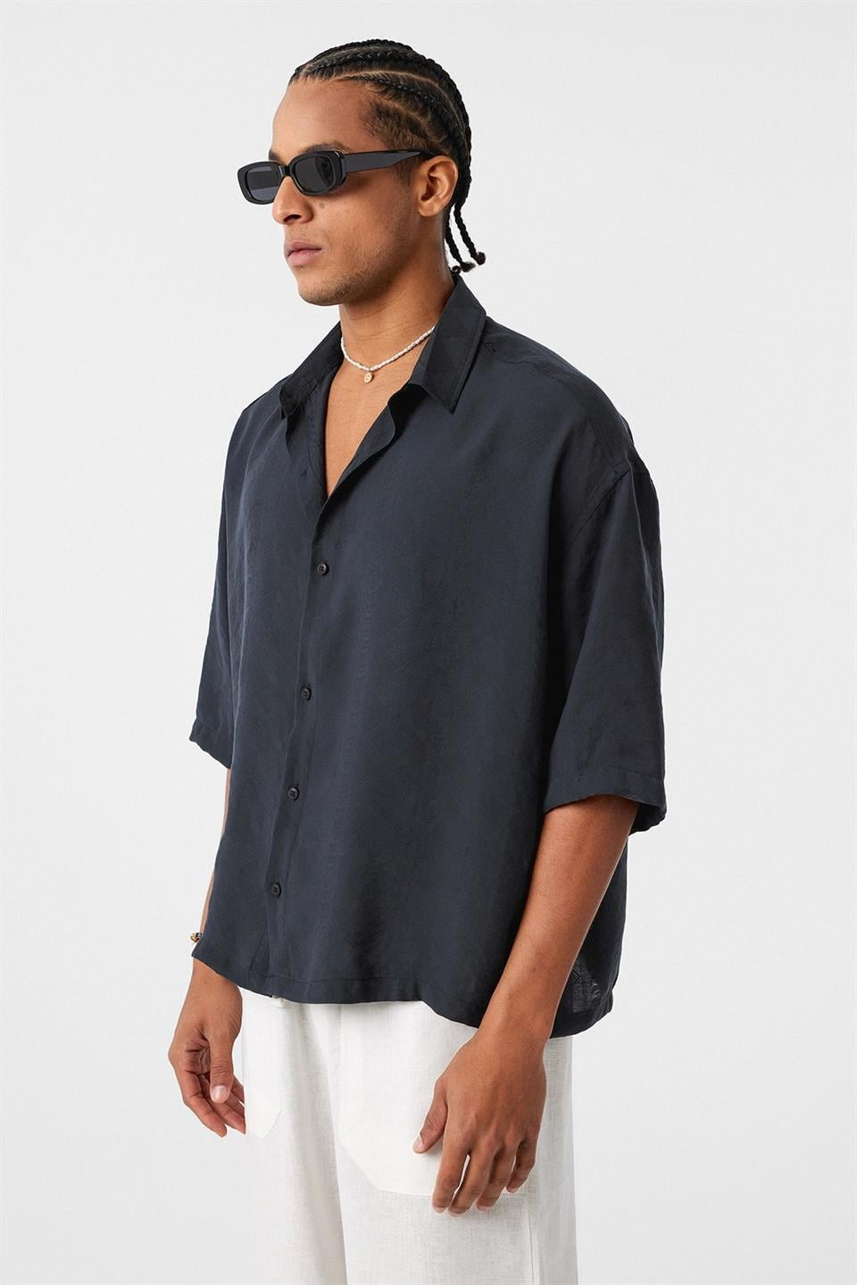 Oversize Kısa Kol Modal Kumaş Gömlek