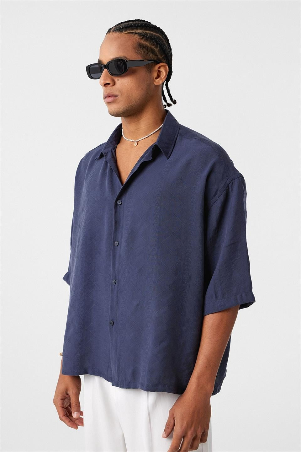Oversize Kısa Kol Modal Kumaş Gömlek