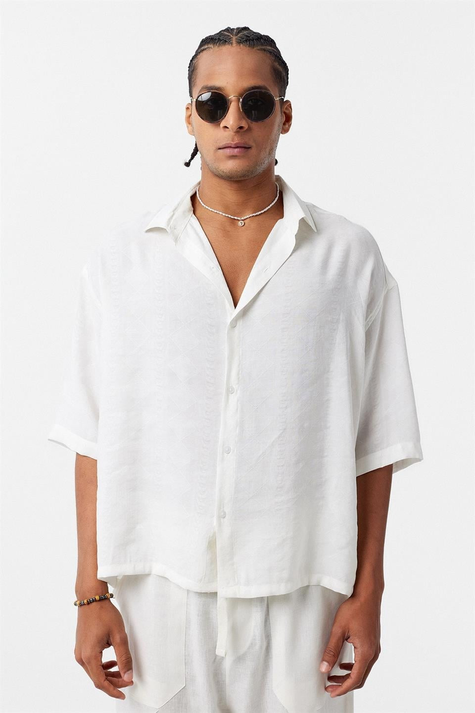Oversize Kısa Kol Modal Kumaş Gömlek