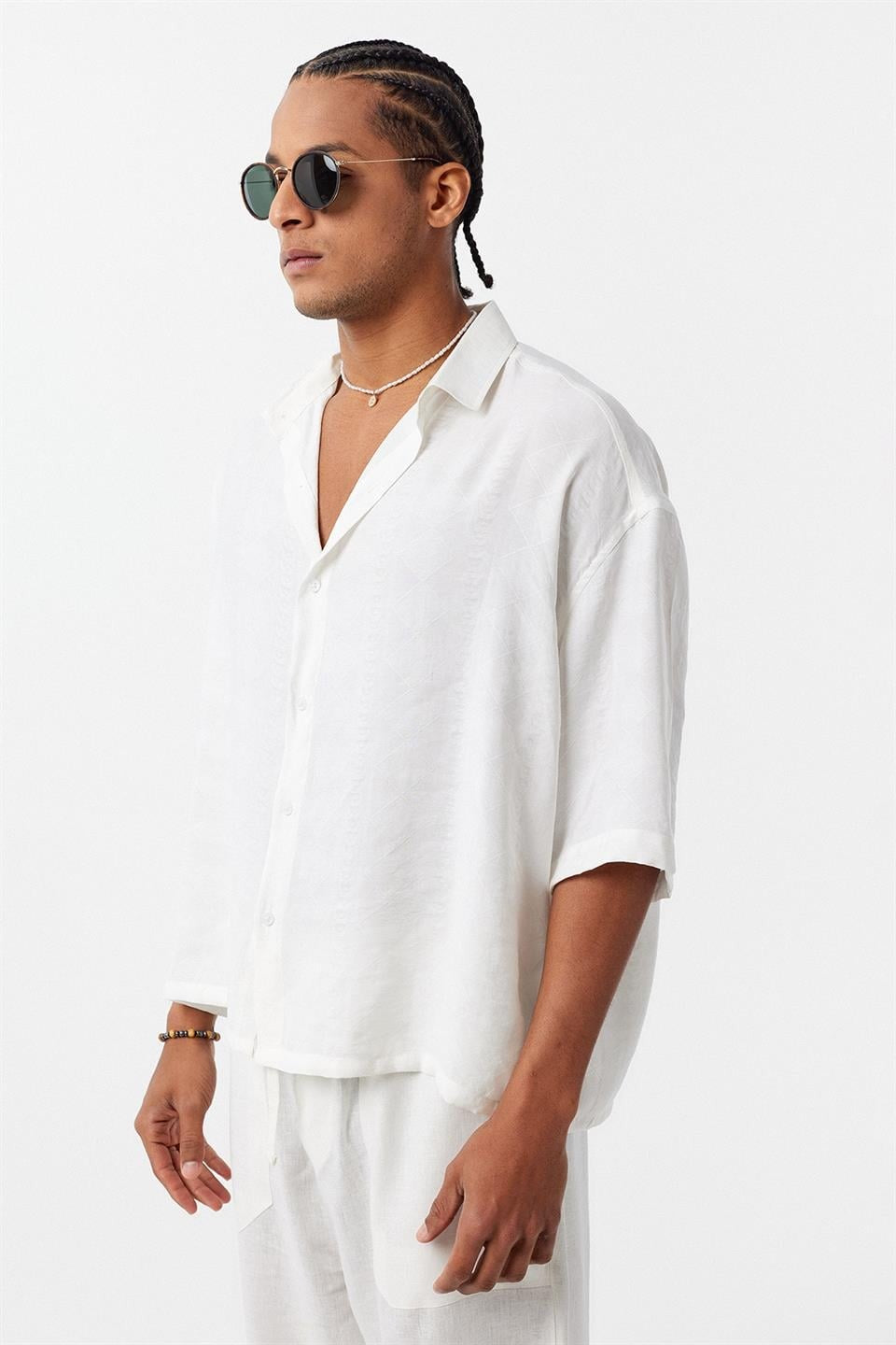 Oversize Kısa Kol Modal Kumaş Gömlek