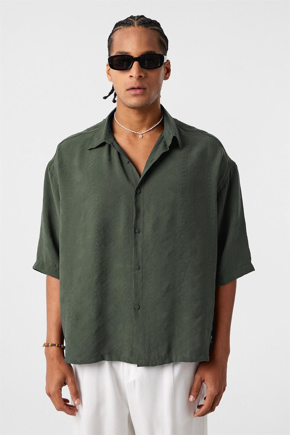 Oversize Kısa Kol Modal Kumaş Gömlek