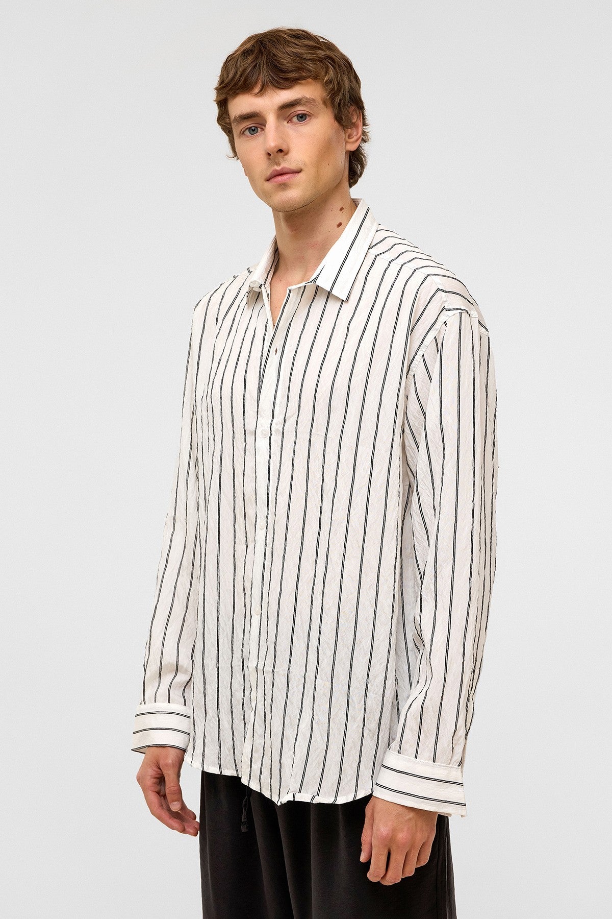 Oversize Çizgili Uzun Kol Gömlek