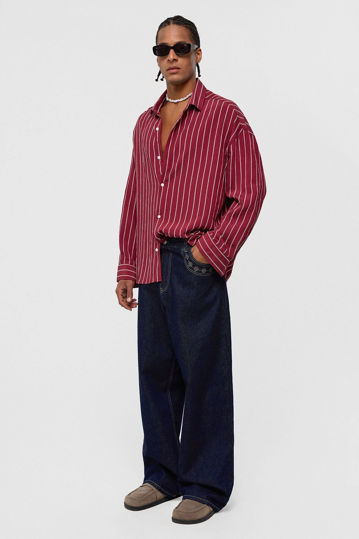 Oversize Çizgili Uzun Kol Gömlek