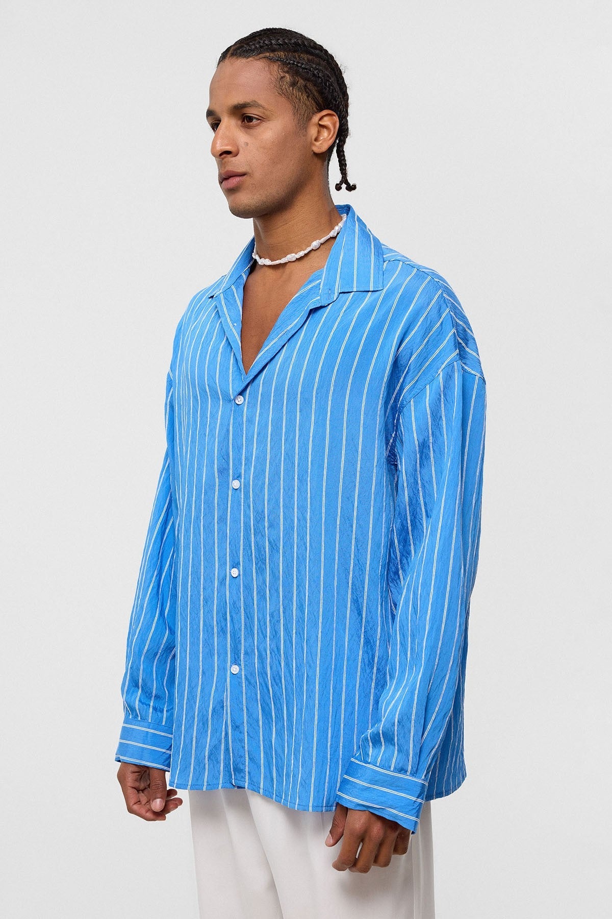 Oversize Çizgili Uzun Kol Gömlek