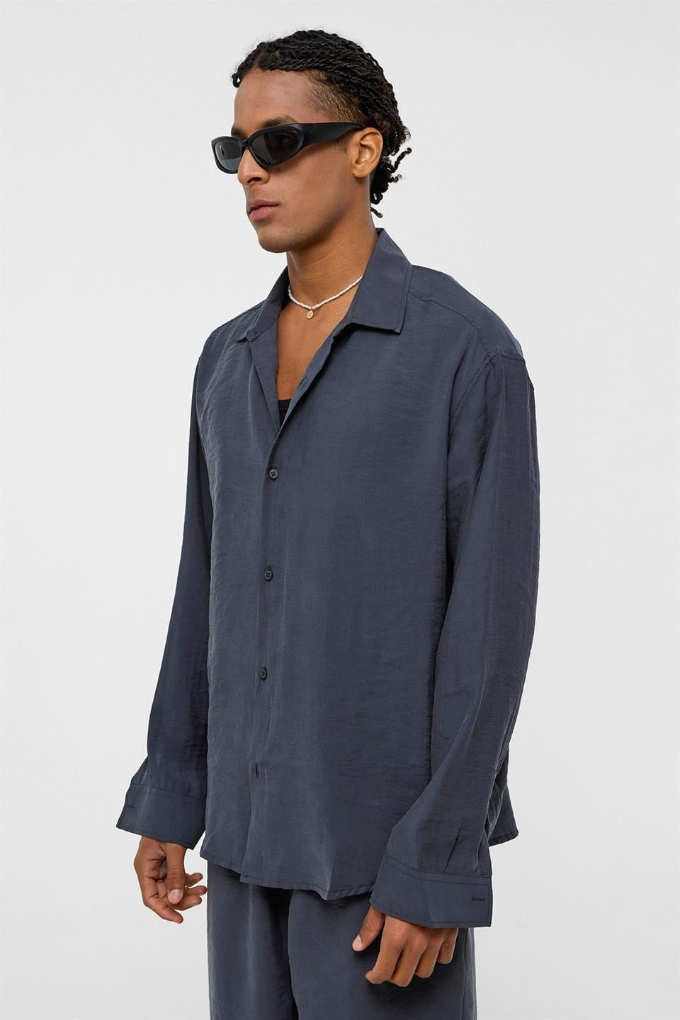Basic Oversize Uzun Kollu Modal Karışımlı Gömlek