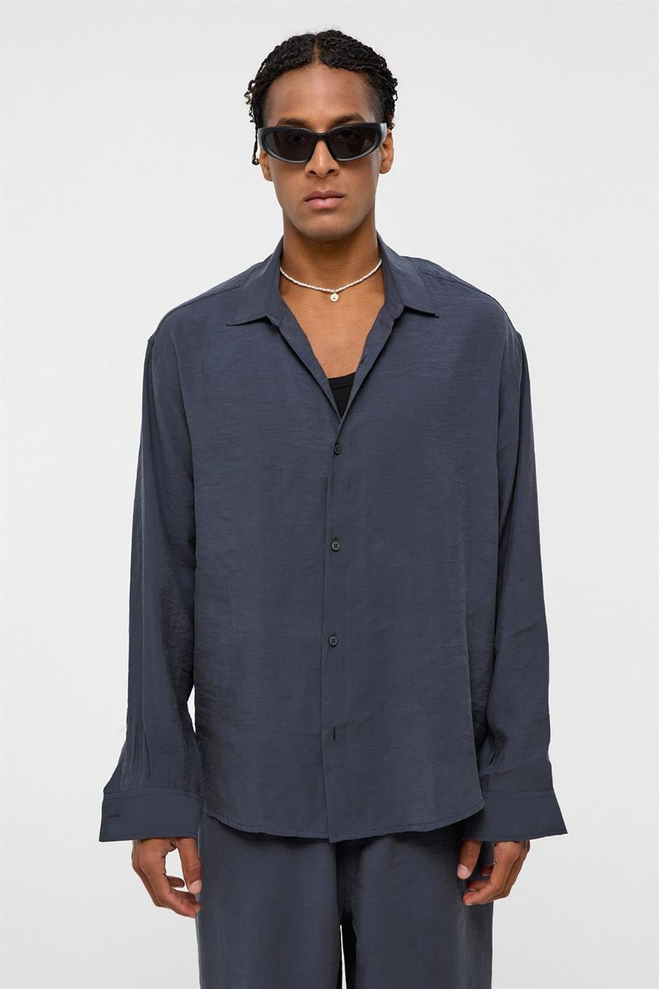 Basic Oversize Uzun Kollu Modal Karışımlı Gömlek