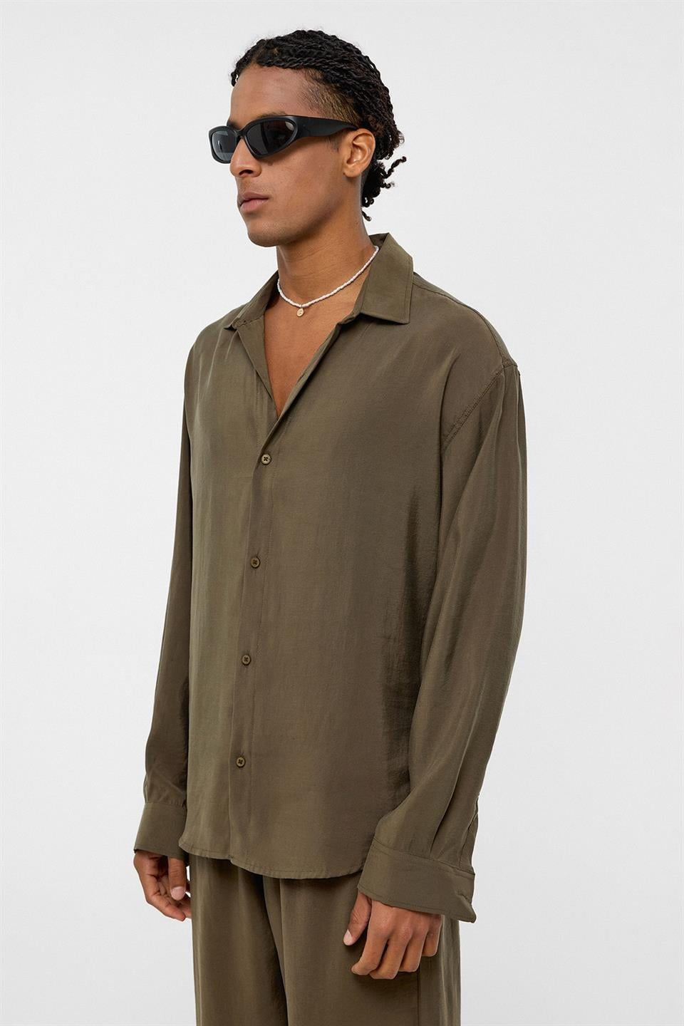 Basic Oversize Uzun Kollu Modal Karışımlı Gömlek