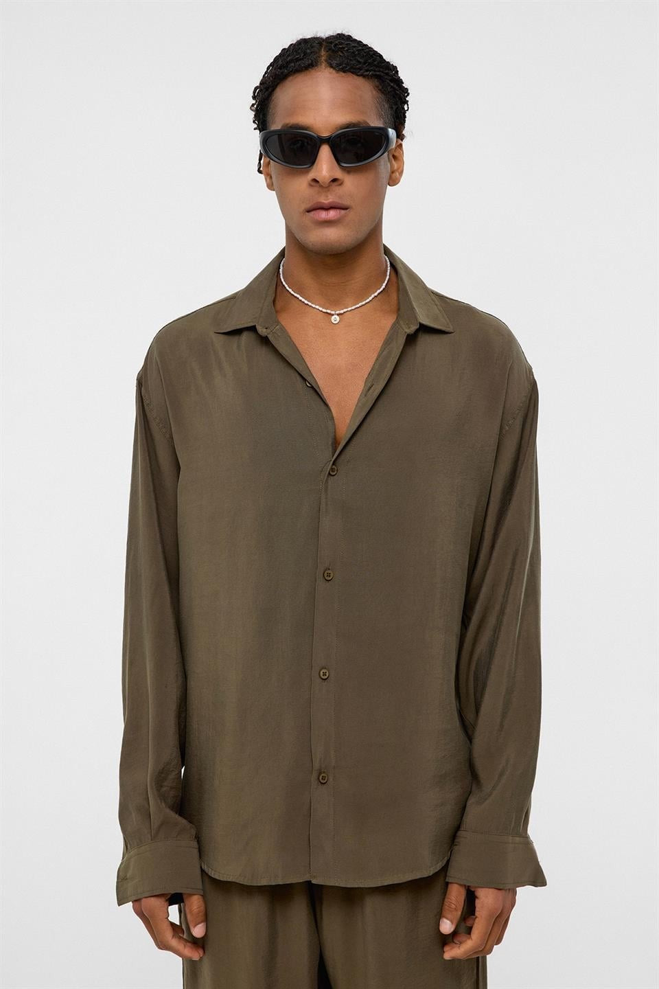 Basic Oversize Uzun Kollu Modal Karışımlı Gömlek