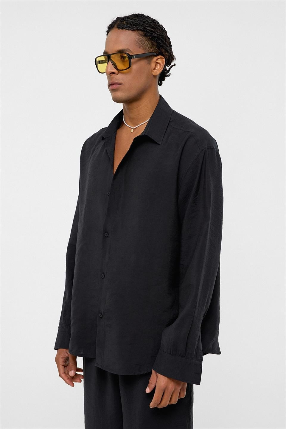 Basic Oversize Uzun Kollu Modal Karışımlı Gömlek