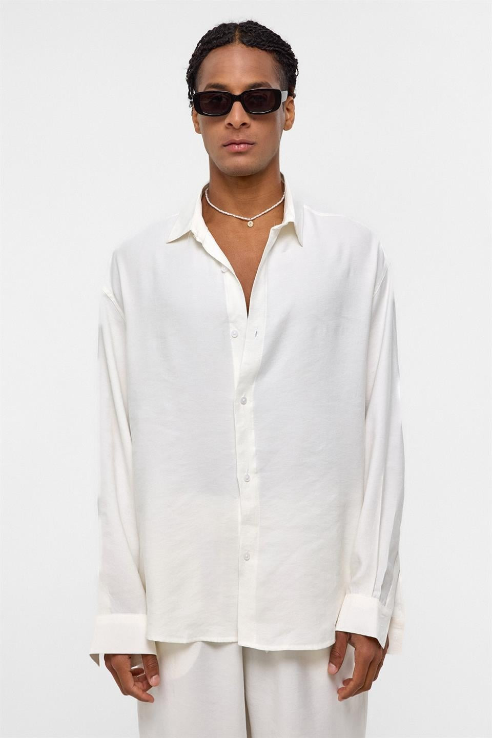 Basic Oversize Uzun Kollu Modal Karışımlı Gömlek