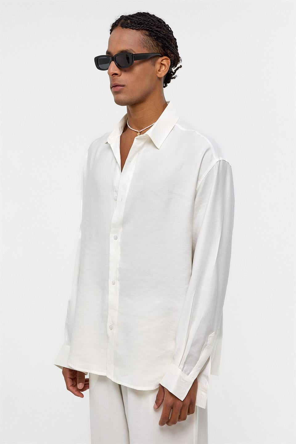 Basic Oversize Uzun Kollu Modal Karışımlı Gömlek