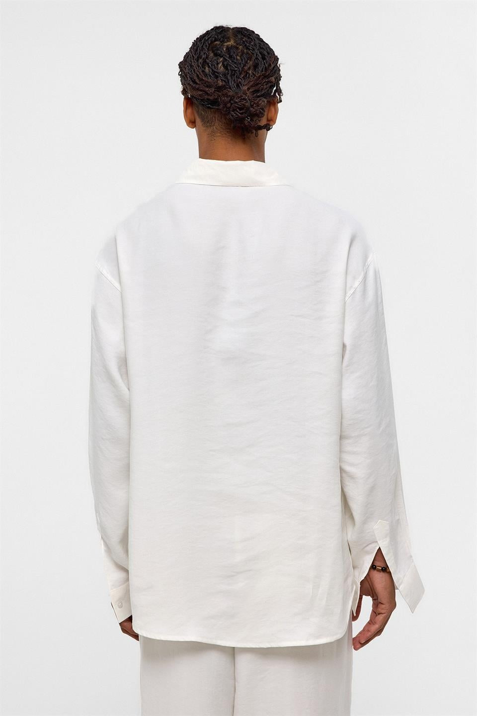 Basic Oversize Uzun Kollu Modal Karışımlı Gömlek