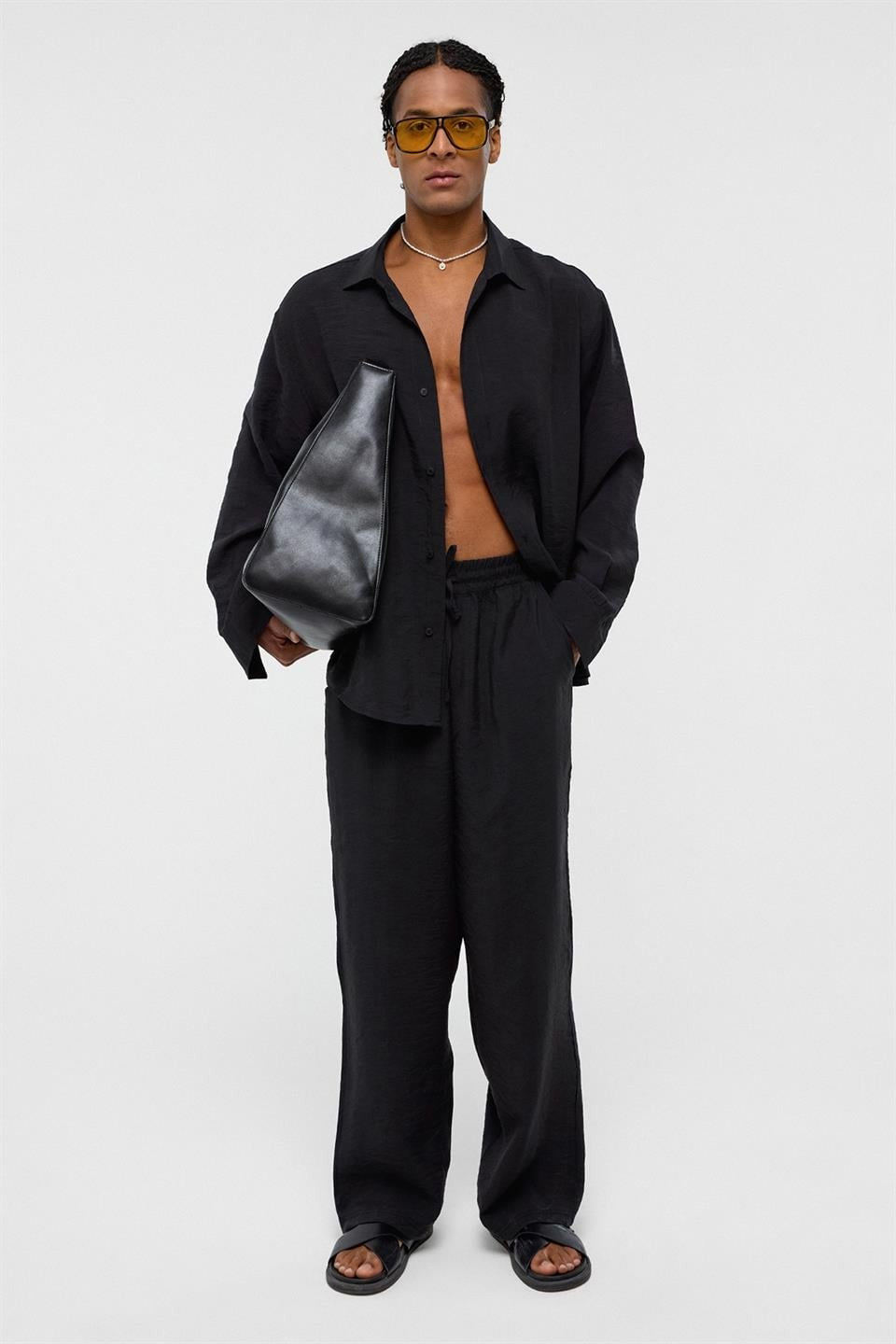 Basic Oversize Uzun Kollu Modal Karışımlı Gömlek