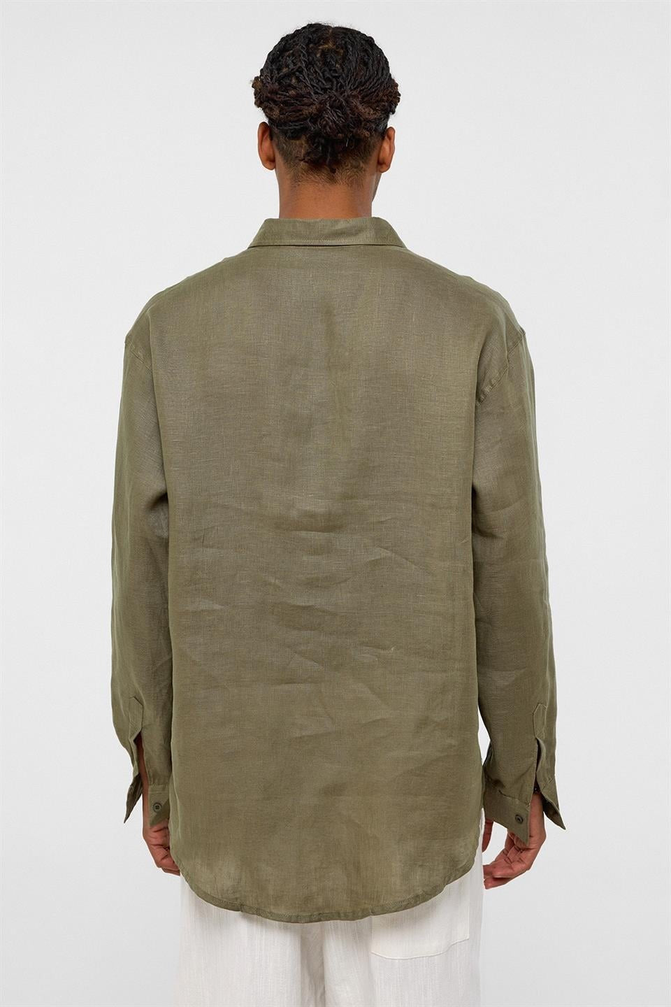 %100 Keten Oversize Uzun Kollu Gömlek
