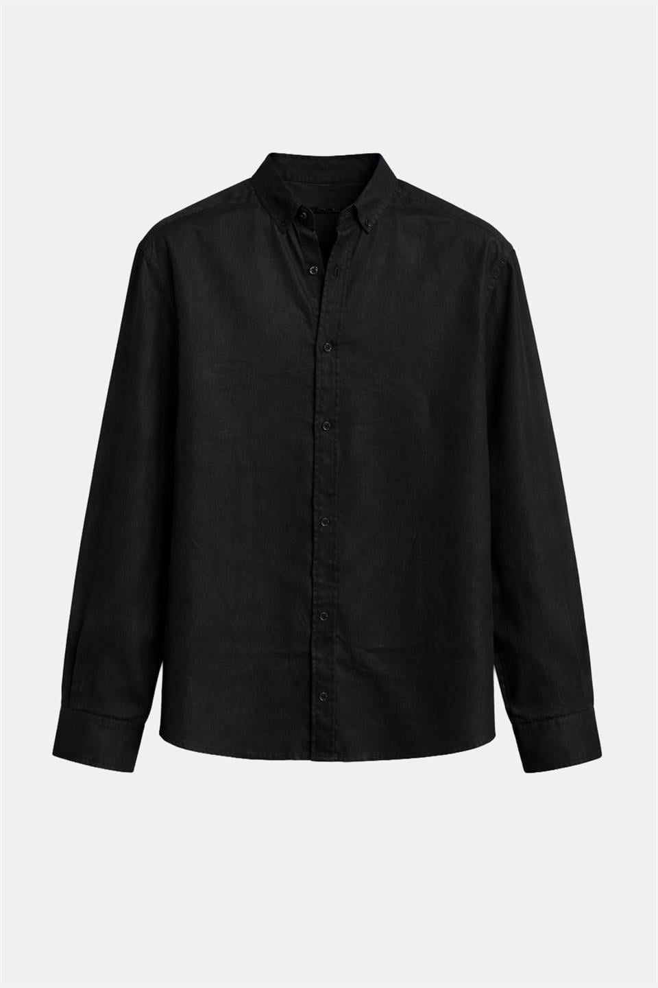 %100 Keten Oversize Uzun Kollu Gömlek