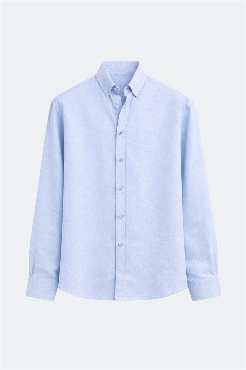 %100 Keten Oversize Uzun Kollu Gömlek