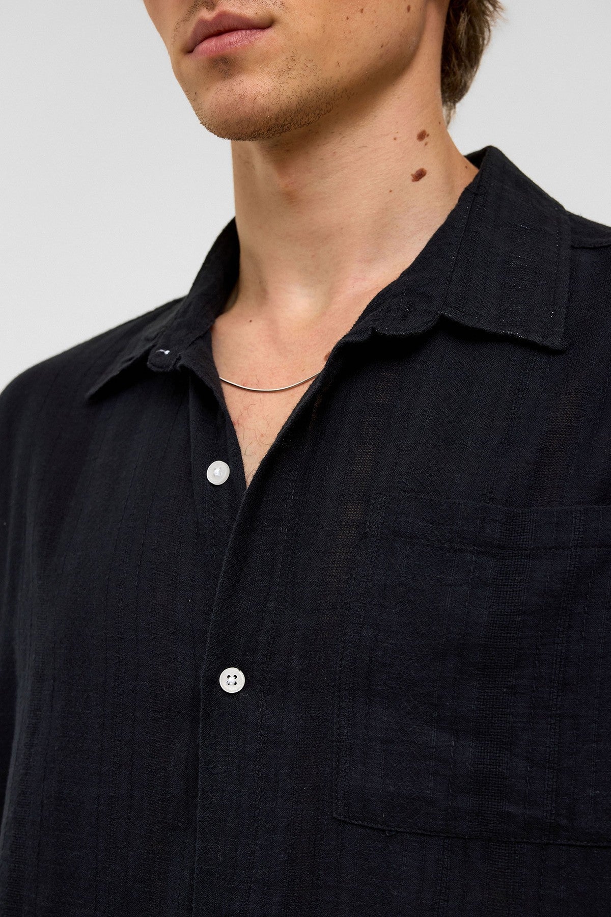 Oversize Çizgili Uzun Kollu Keten Gömlek
