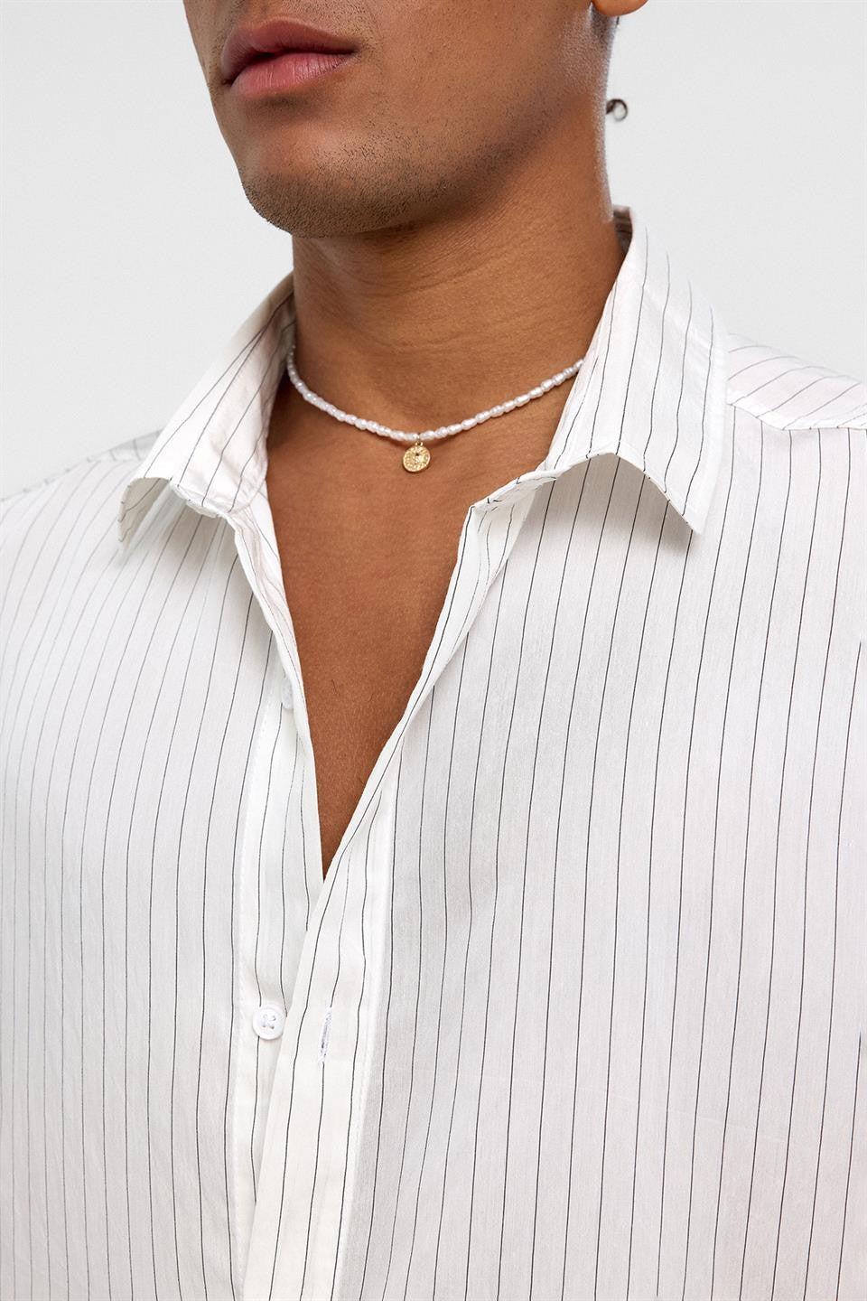 Oversize Çizgili Uzun Kollu Gömlek