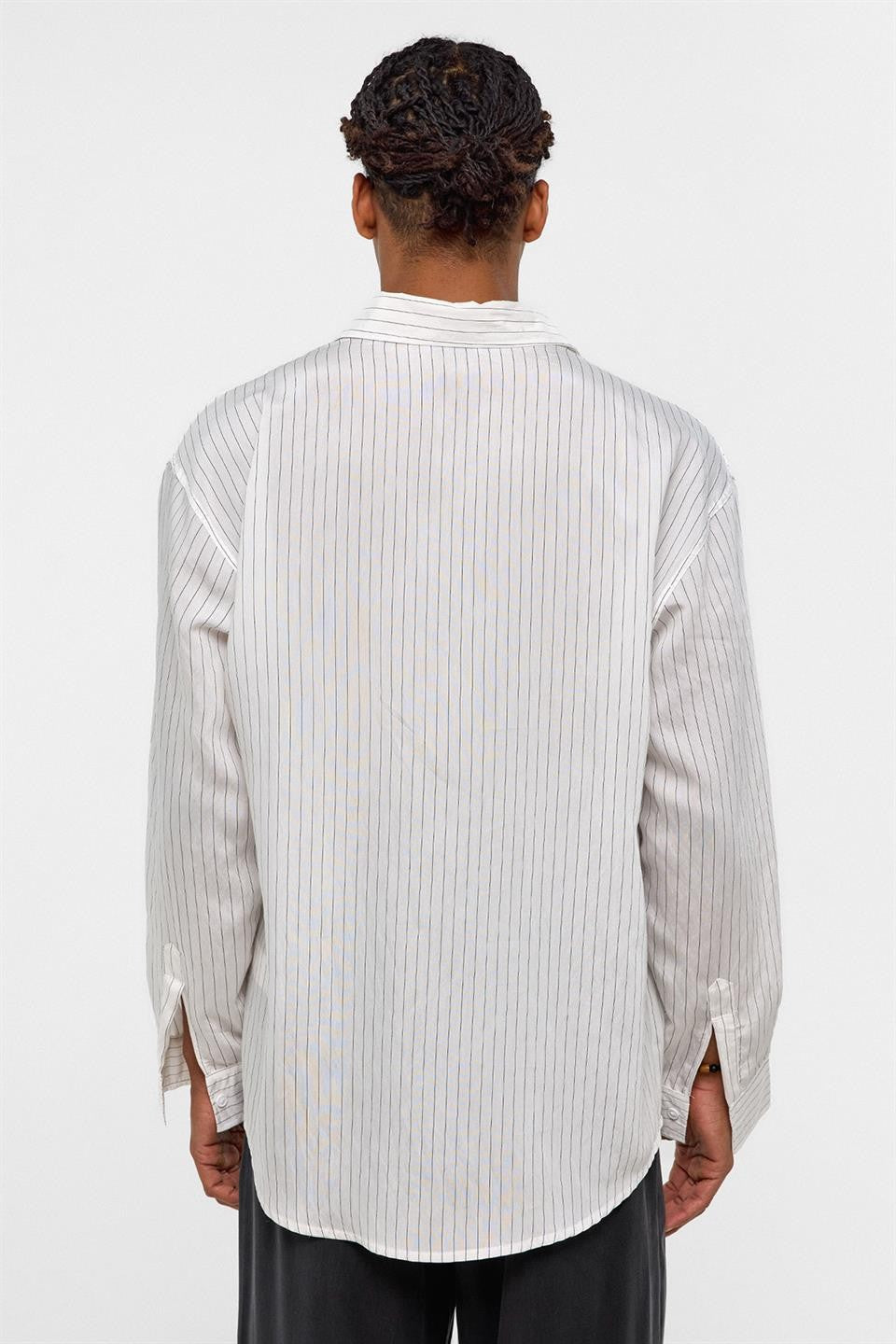 Oversize Çizgili Uzun Kollu Gömlek