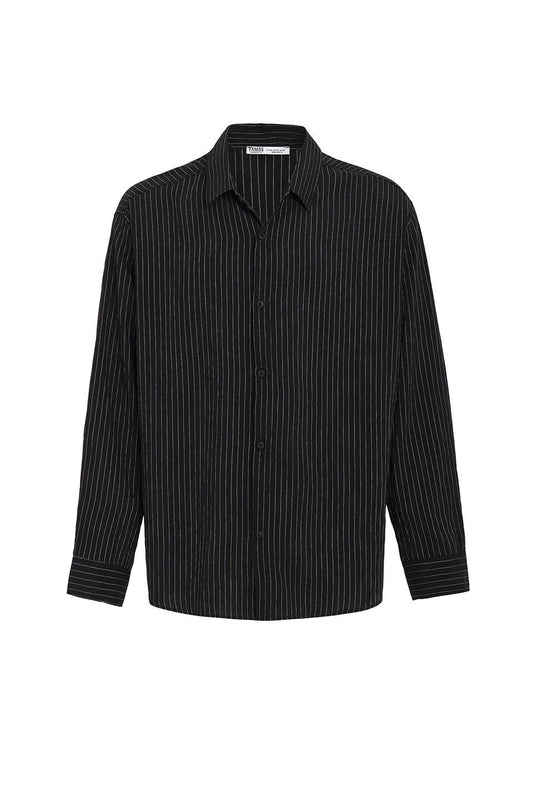 Oversize Çizgili Uzun Kollu Gömlek