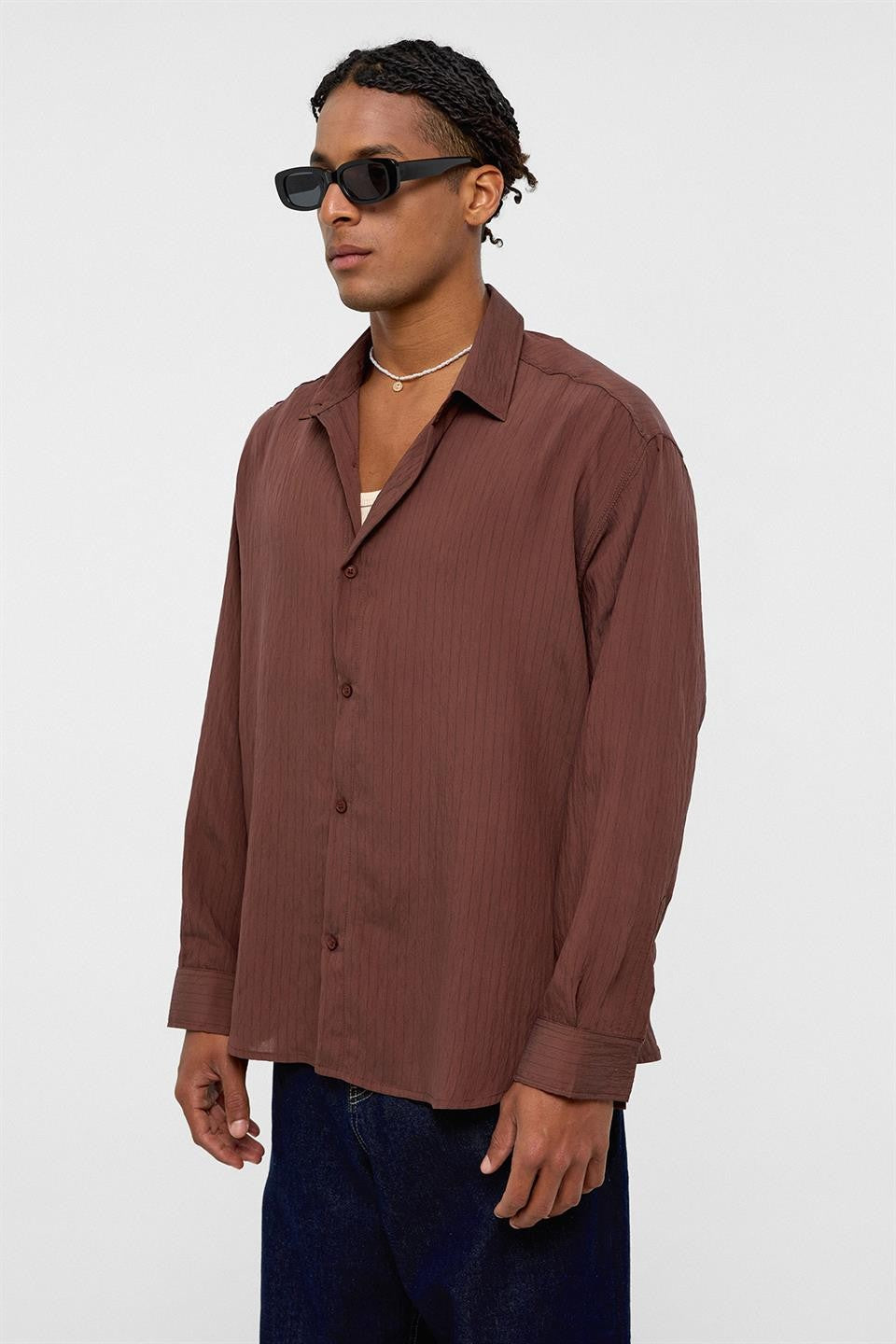 Oversize Çizgili Uzun Kollu Gömlek