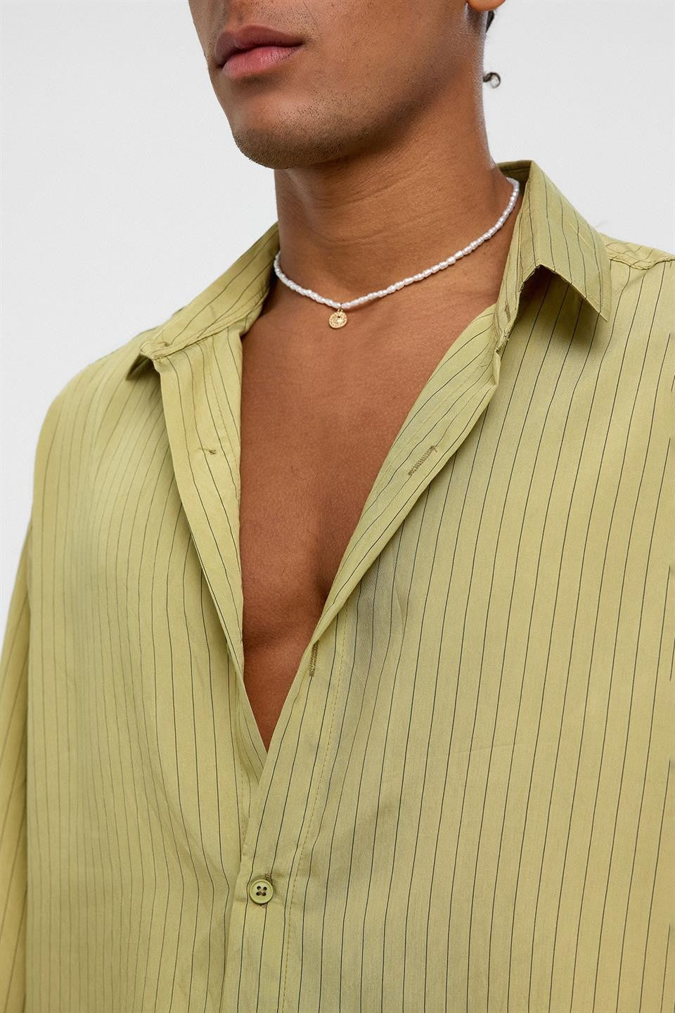 Oversize Çizgili Uzun Kollu Gömlek
