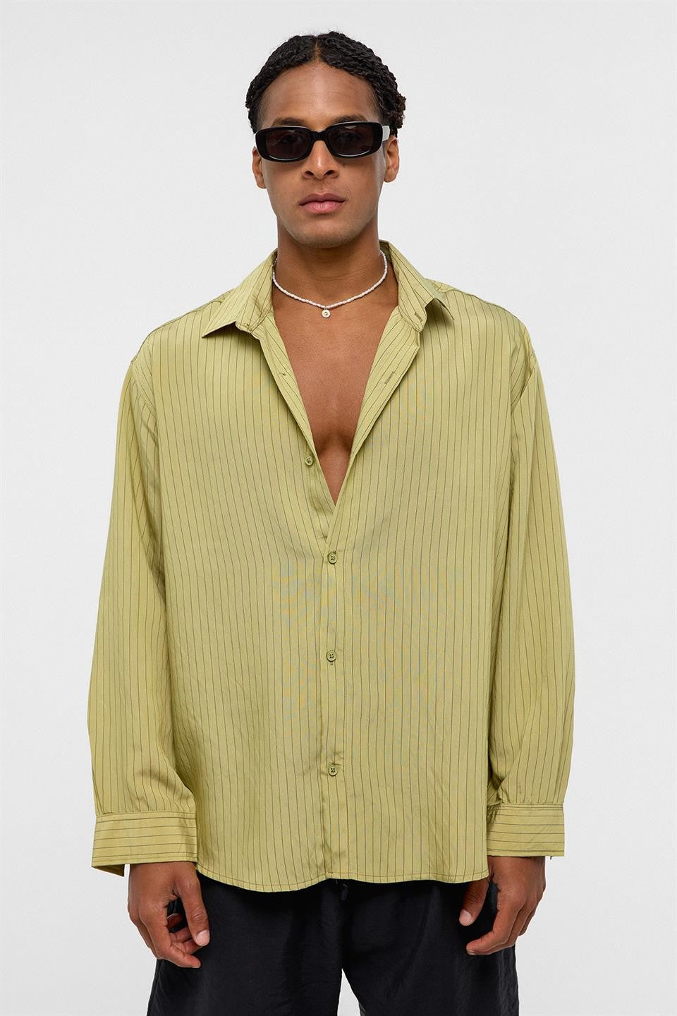 Oversize Çizgili Uzun Kollu Gömlek