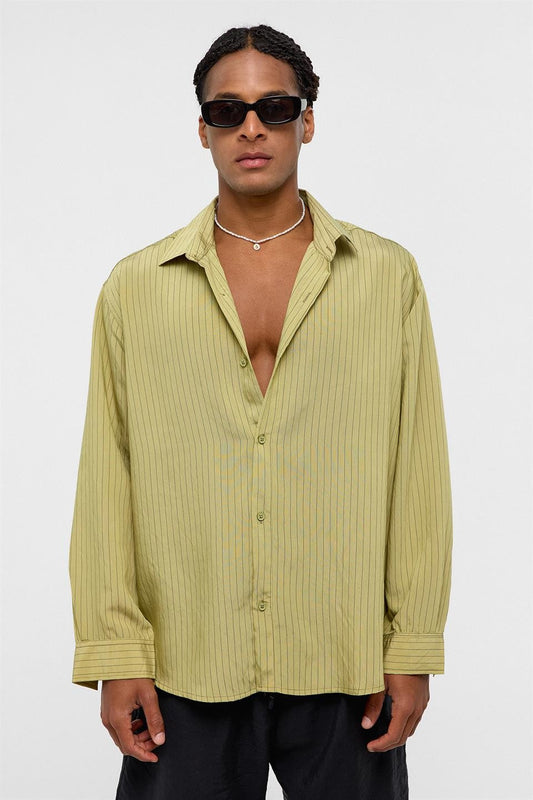 Oversize Çizgili Uzun Kollu Gömlek