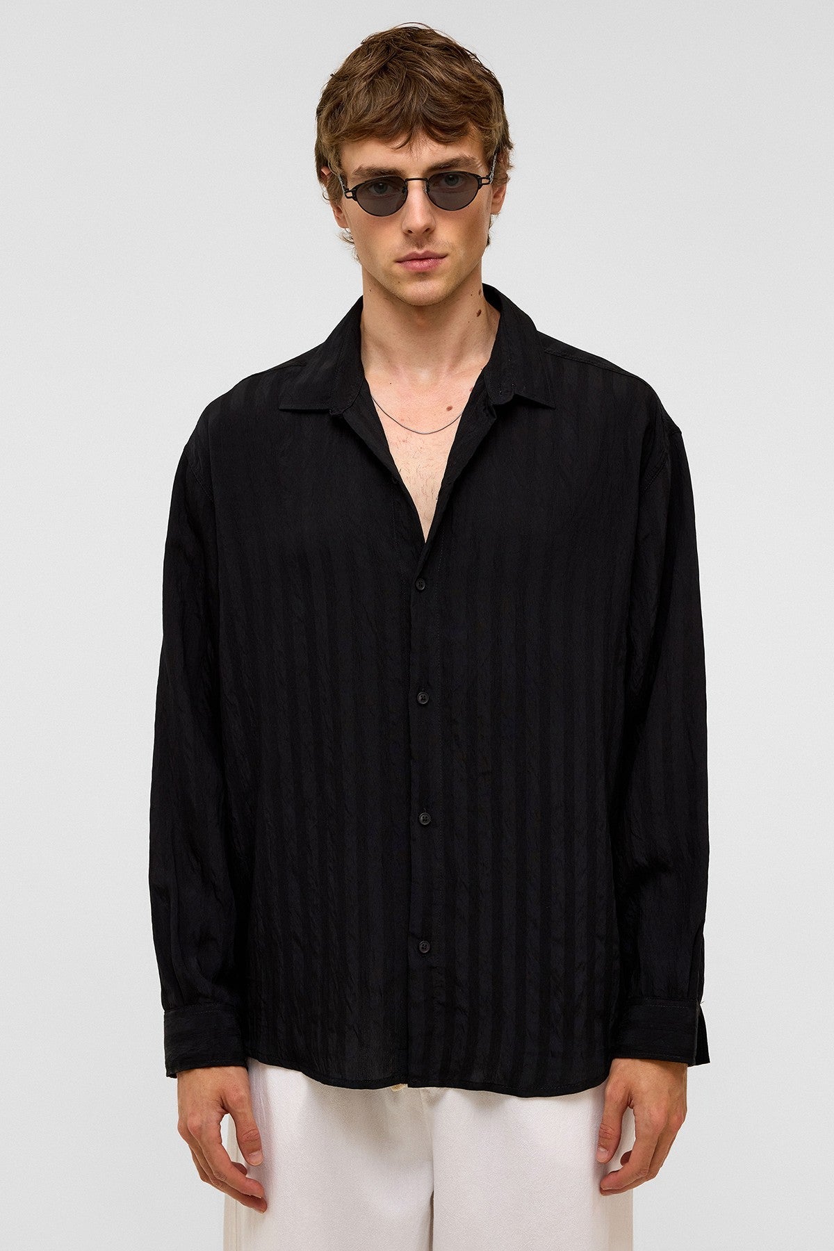 Oversize Uzun Kollu Modal Kumaş Gömlek