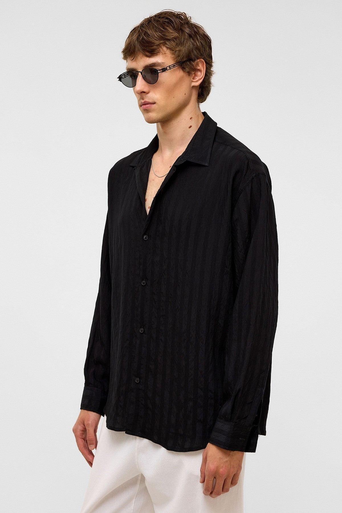 Oversize Uzun Kollu Modal Kumaş Gömlek